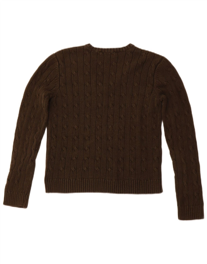 CHAPS Pull col V pour femme UK 8 Small Marron Coton