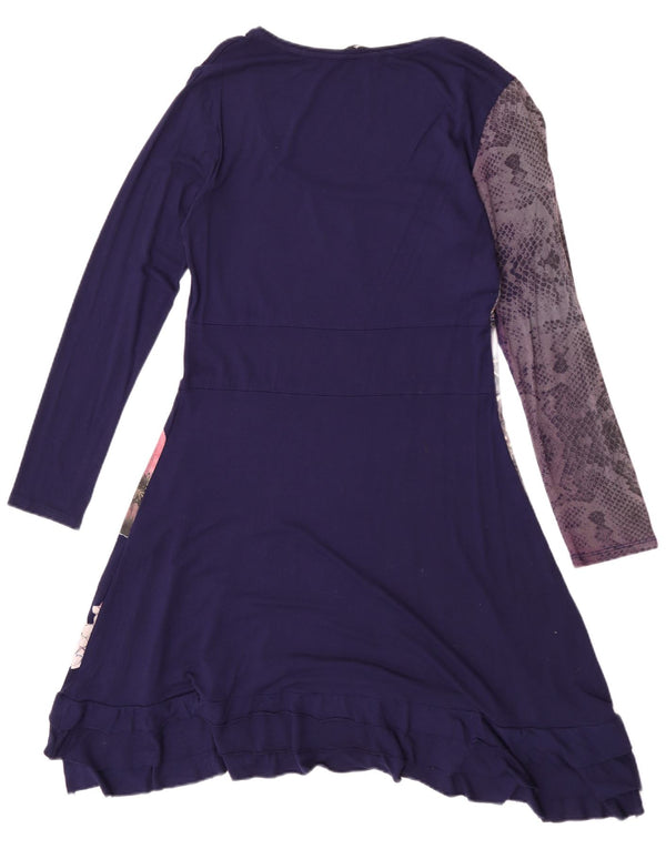 Desigual Robe trapèze graphique à manches longues pour femme UK 18 XL Bleu marine Floral