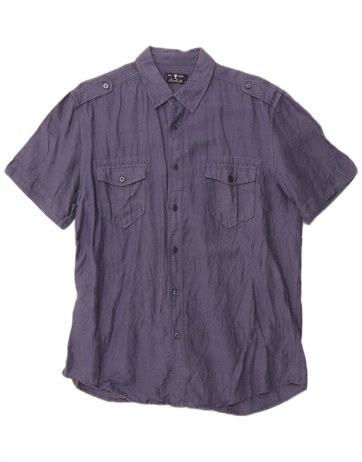 VINTAGE Chemise militaire à manches courtes pour hommes, grand bleu marine