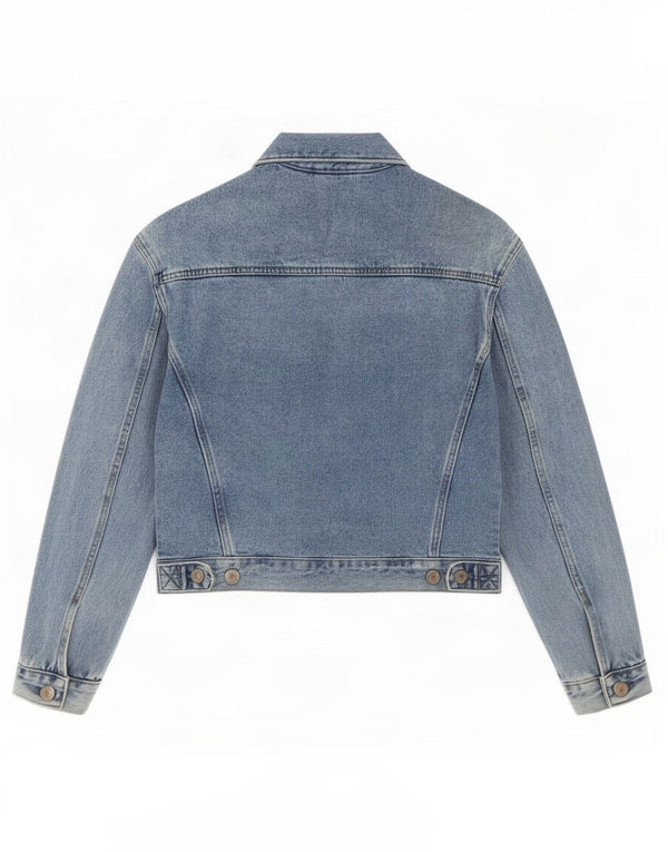 Zara Womens Crop Denim Jacket UK 6 XS Bleu Coton