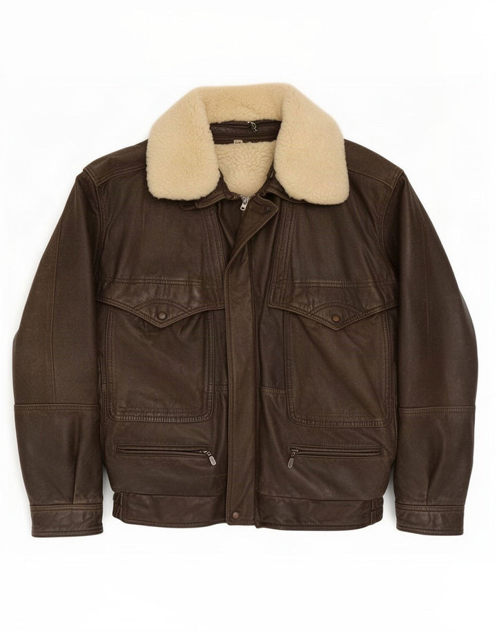 veste en peau de mouton vintage pour homme IT 48 Marron moyen