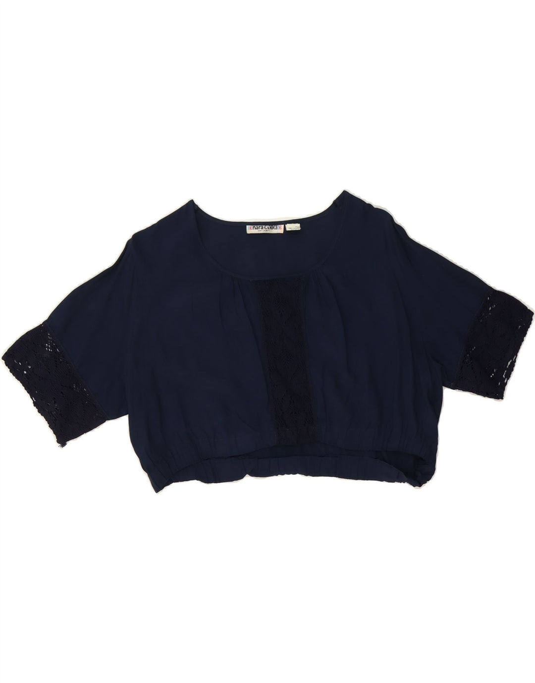 ENARA CAMICECE Womens Oversized Crop Blouse Top UK 10 Small Navy Blue Vintage Enara Camicece and Second-Hand Enara Camicece from Messina Hembry 