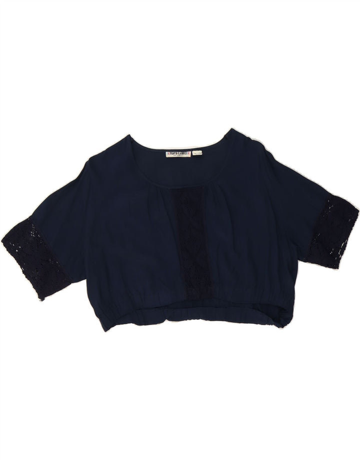 ENARA CAMICECE Womens Oversized Crop Blouse Top UK 10 Small Navy Blue Vintage Enara Camicece and Second-Hand Enara Camicece from Messina Hembry 
