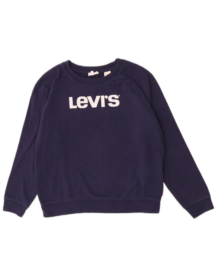 Levi's Sweat-Shirt Graphique Femme UK 14 Bleu Marine Moyen Coton