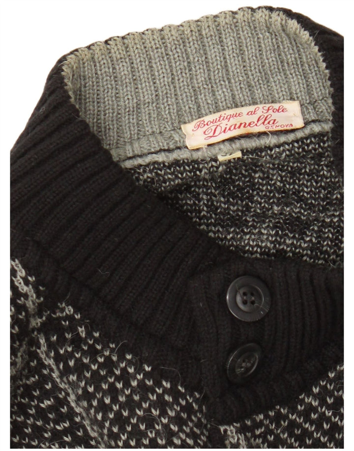 vintage Mens Cardigan Sweater IT 52 Grande laine à carreaux noirs