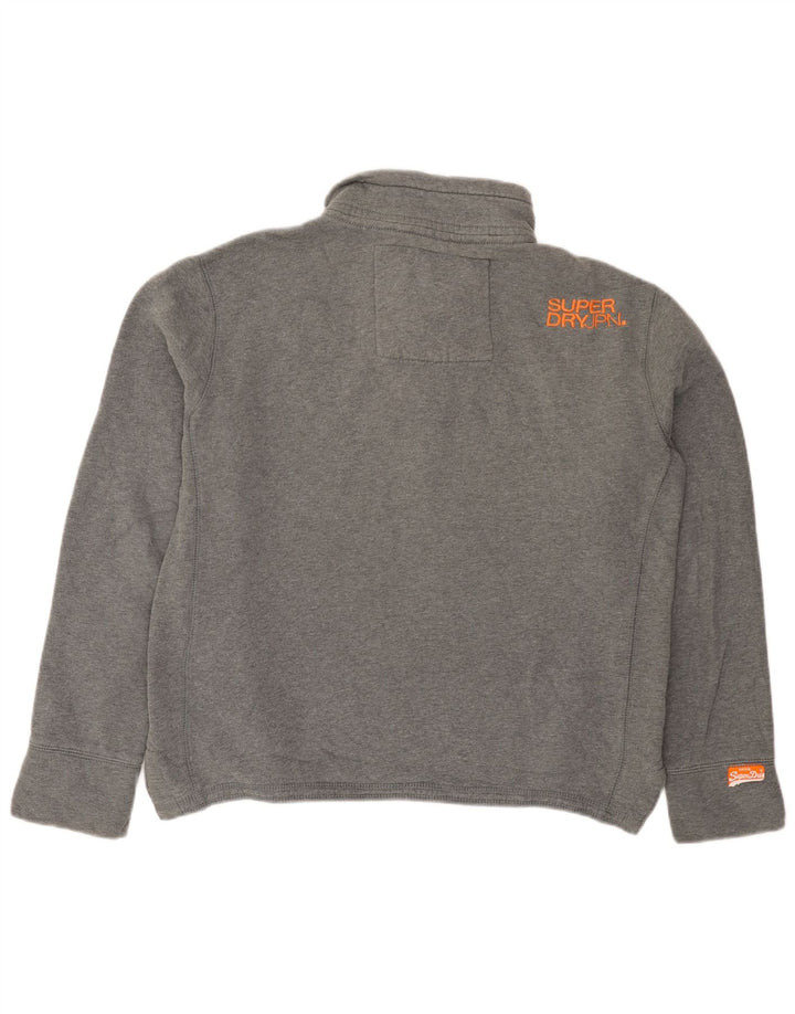 Superdry Sweat-Shirt à Col Boutonné Homme Gris Moyen Coton