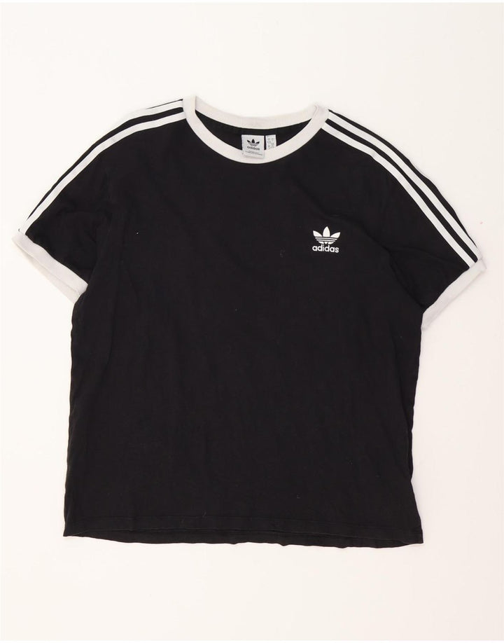 ADIDAS T-Shirt Femme Top UK 16/18 Large Noir Coton