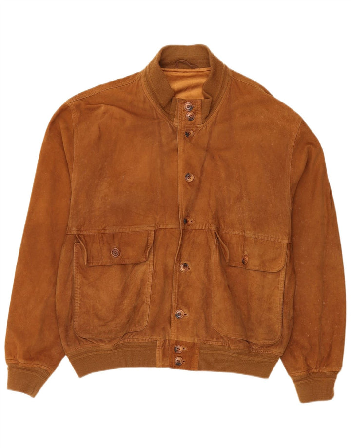 Veste Bomber En Daim Vintage Homme IT 52 XL Cuir Marron