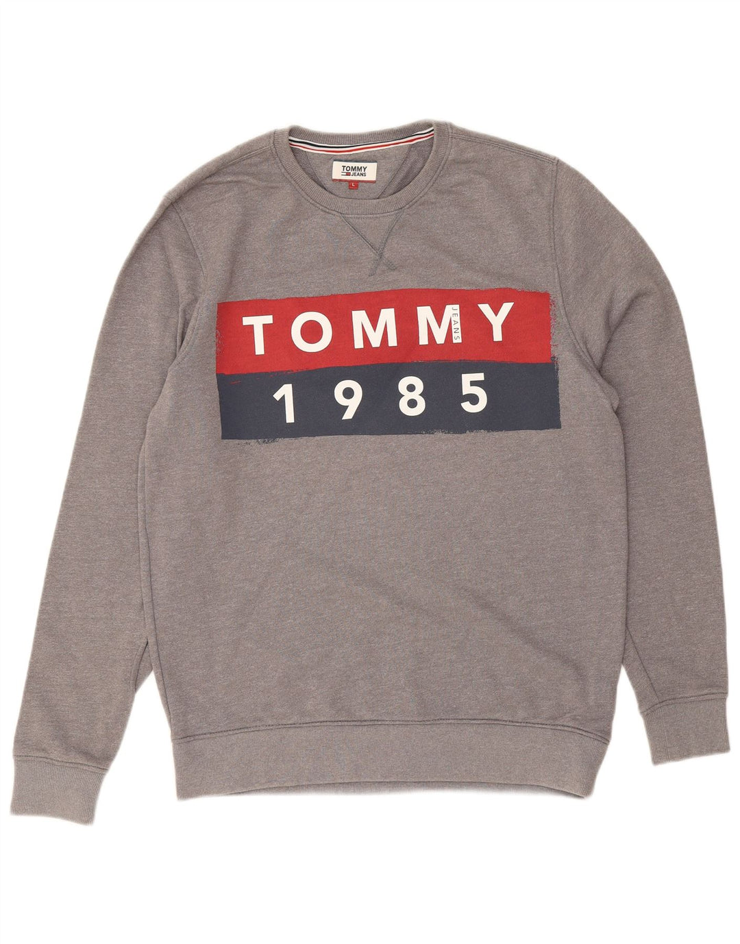 TOMMY HILFIGER Sweat-shirt graphique pour homme Large Gris Coton