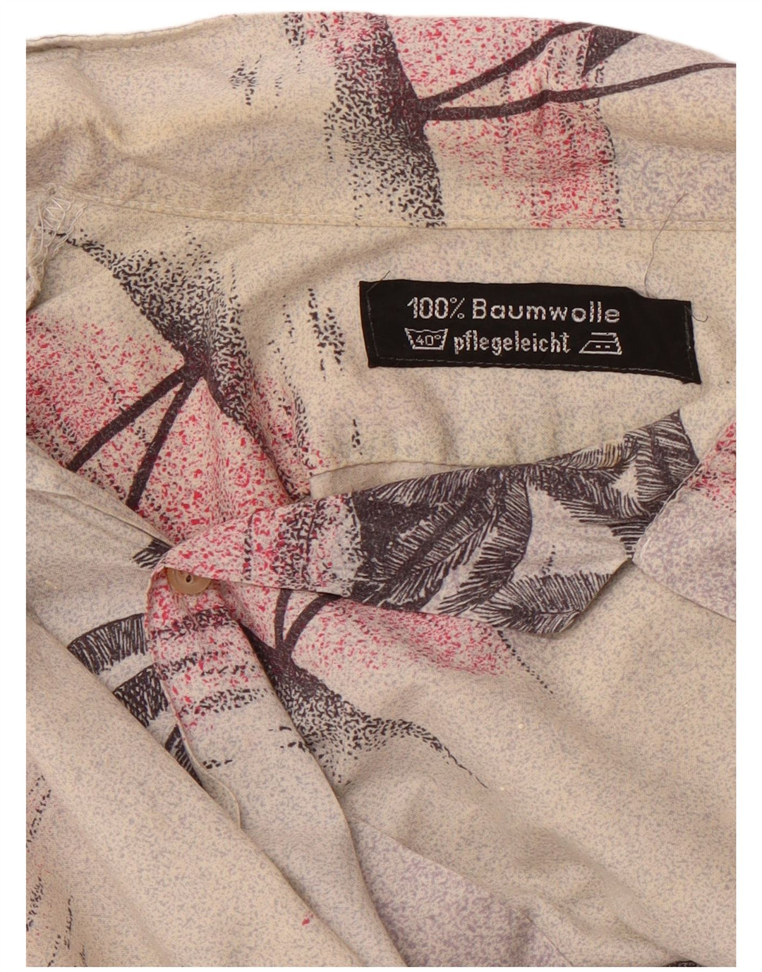 VINTAGE Chemise hawaïenne à manches courtes pour hommes Grand coton floral beige