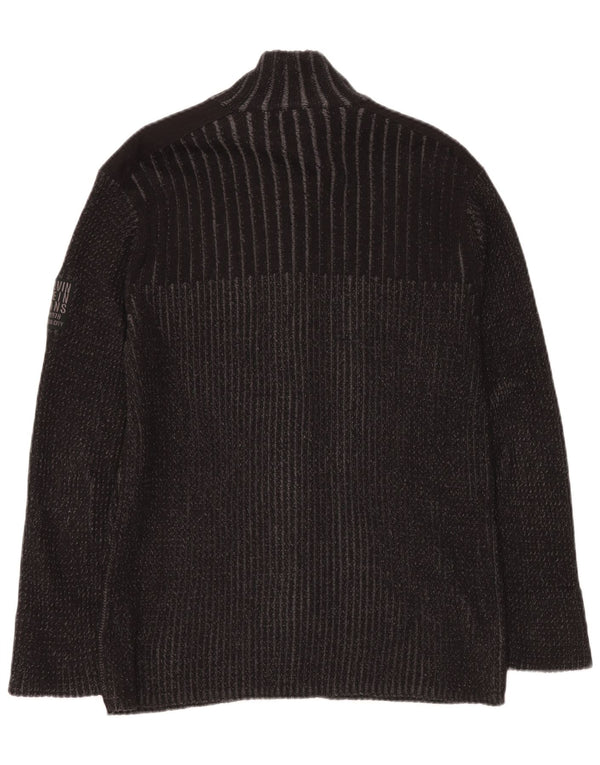 CALVIN KLEIN JEANS Pull Cardigan Femme UK 14 Large Gris Coton