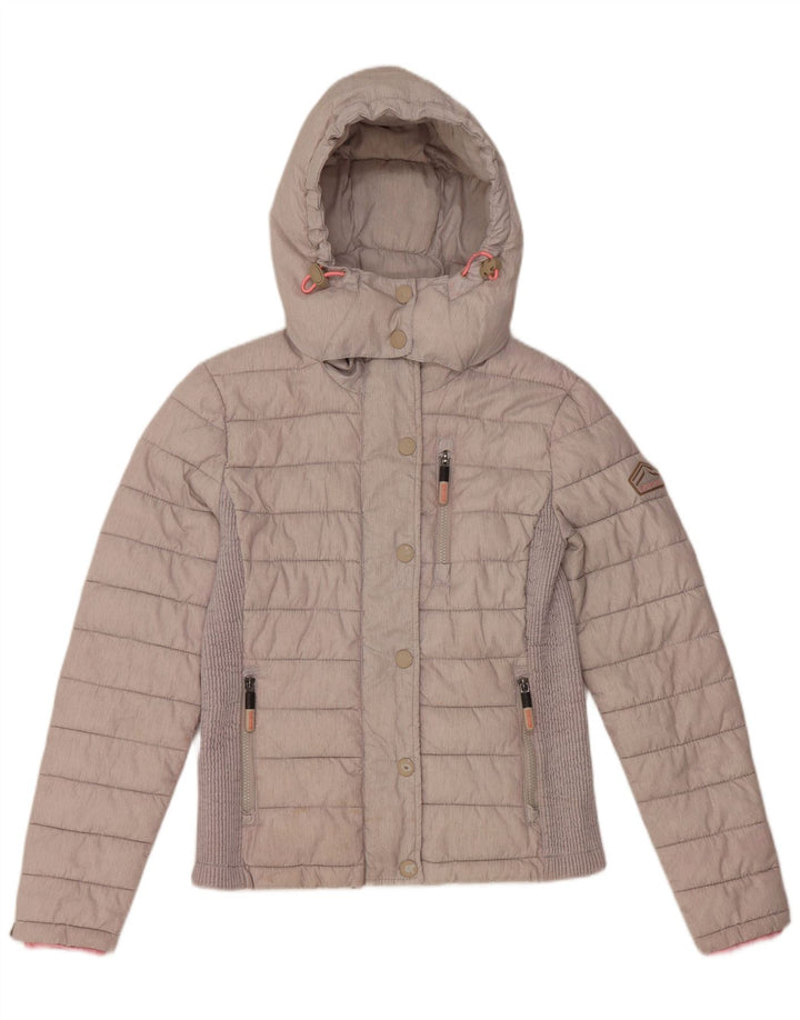 Superdry Veste matelassée à capuche pour femme UK 14 Large Gris Polyester