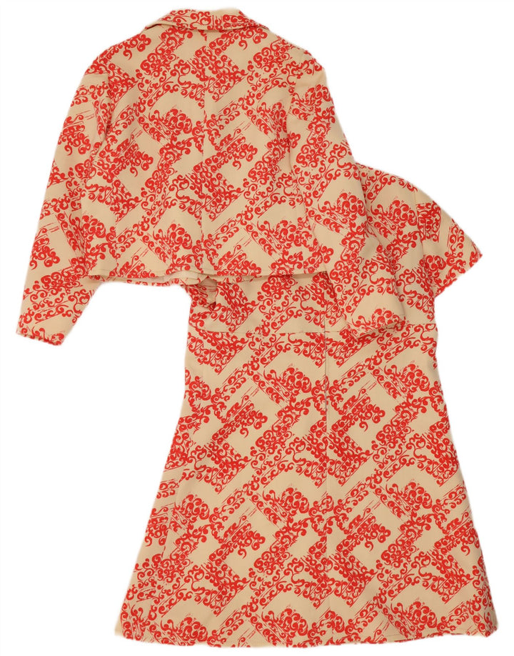 vintage Femmes 2 Pièces Ensemble UK 14 Grand Beige Floral