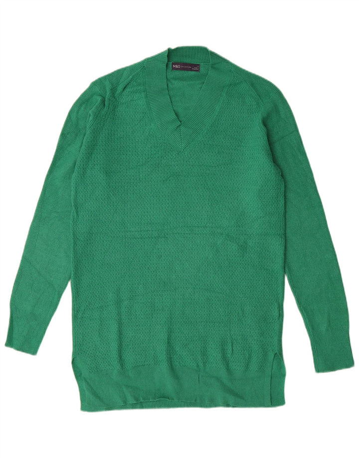 MARKS & SPENCER Pull long à col en V pour femme UK 14 Vert moyen