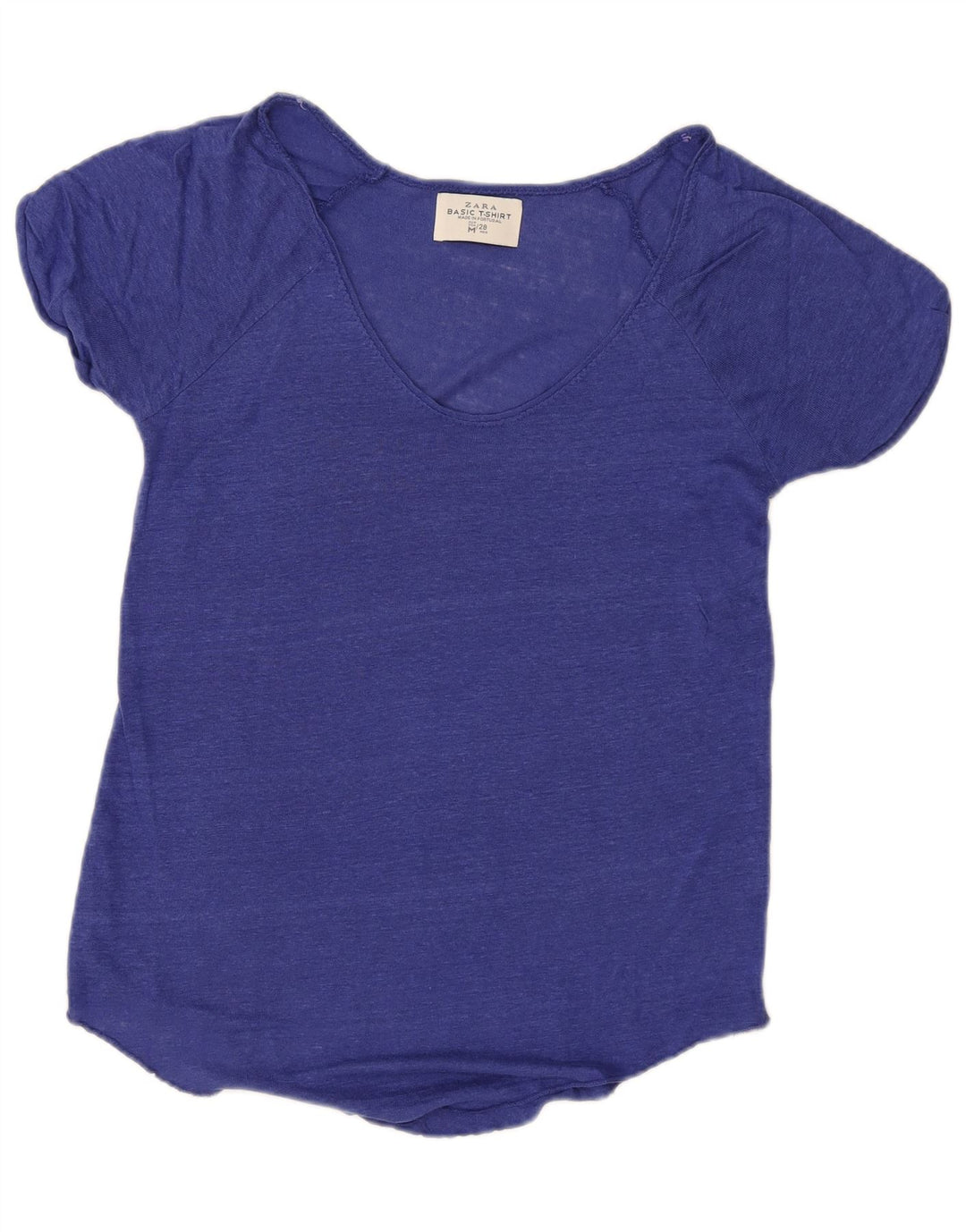 Zara T-Shirt Femme Top UK 14 Bleu Moyen Moucheté