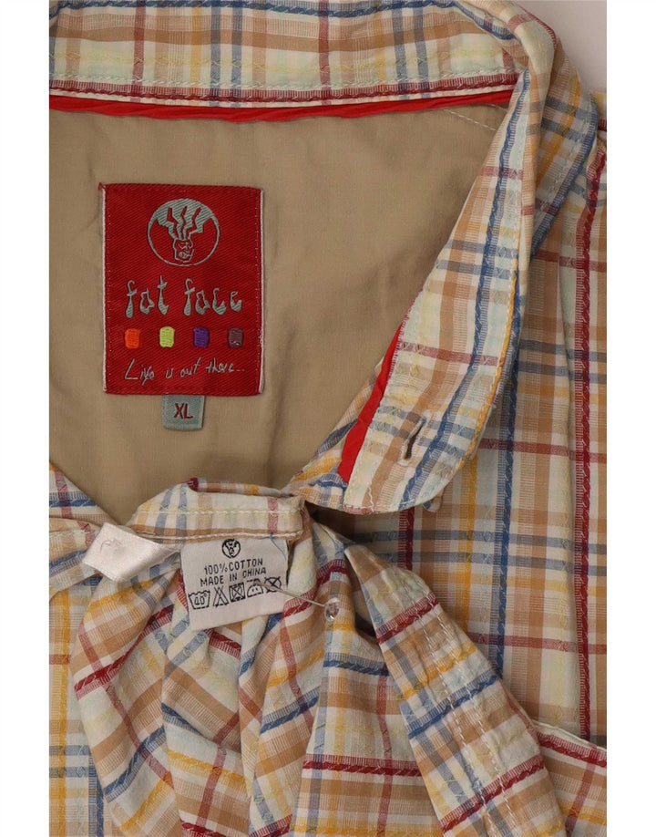 Fat Face Chemise à manches courtes pour homme XL en coton à carreaux beige
