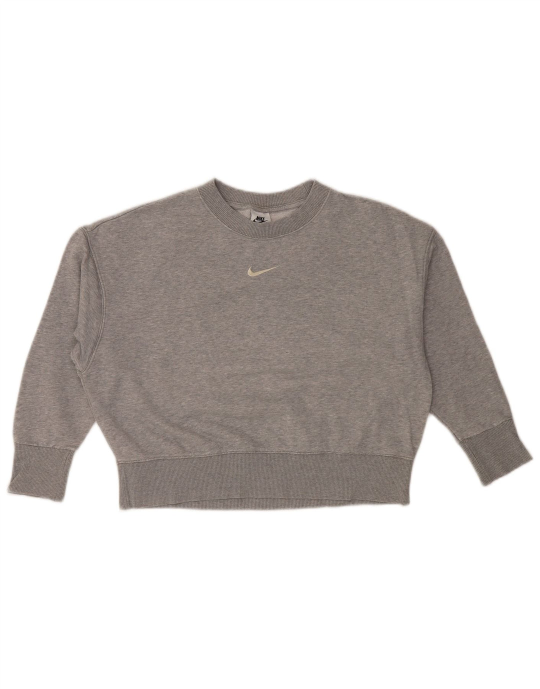 NIKE Femmes Surdimensionné Crop Batwing Sweatshirt Jumper UK 6 XS Gris