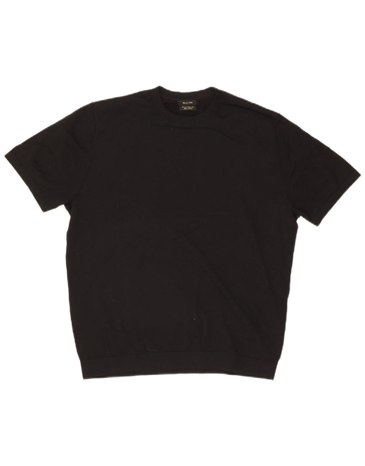 Massimo Dutti Pull à manches courtes et col rond pour homme Noir moyen