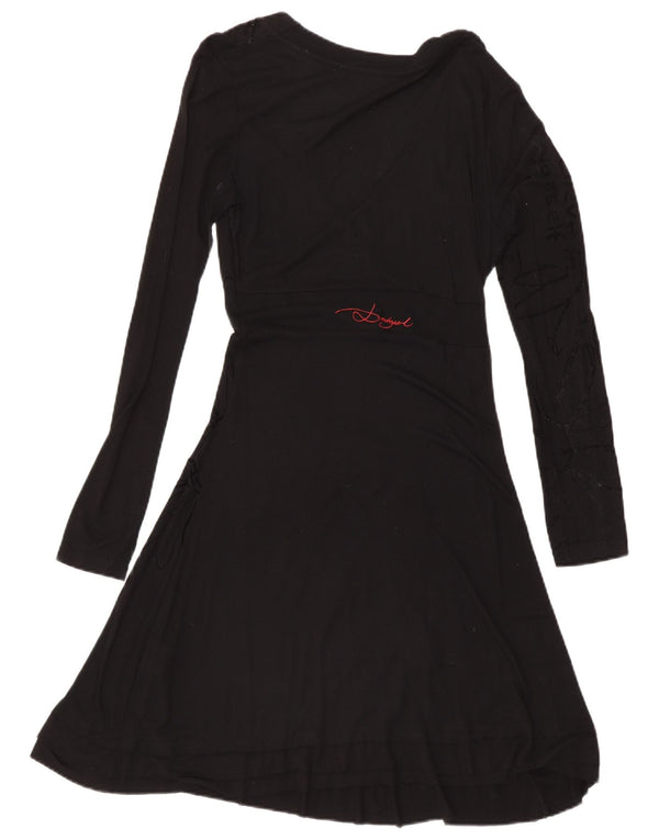 Desigual Robe trapèze graphique à manches longues pour femme UK 14 Grand Noir Floral