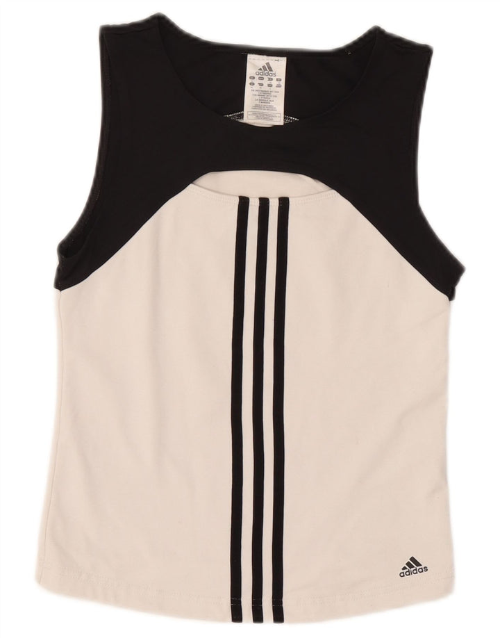 Adidas Femmes Crop Débardeur UK 12 Moyen Blanc Colorblock Polyester
