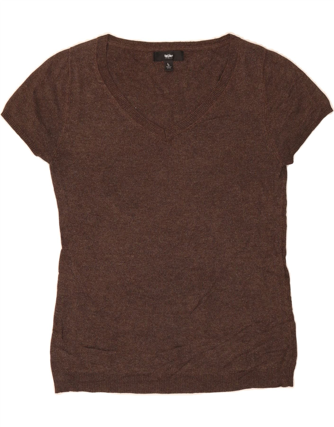 MOSSIMO Womens Short Sleeve V-Neck Jumper Sweater UK 14 Large Brown Vintage Mossimo and Second-Hand Mossimo from Messina Hembry 