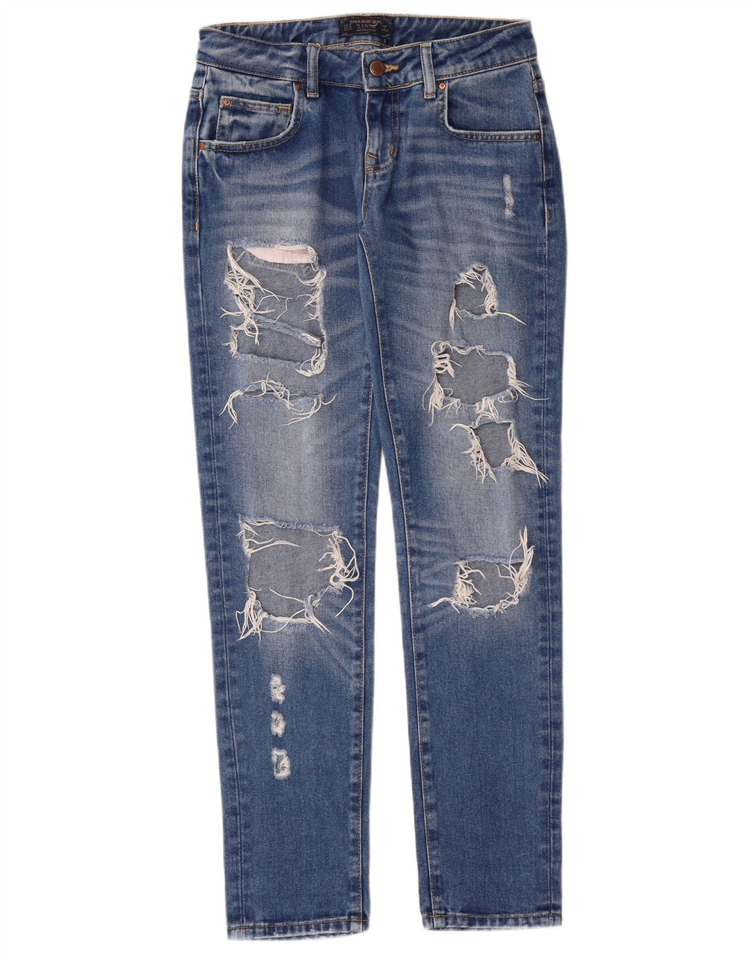 Zara Jean fuselé en détresse pour femme EU 34 2XS W24 L30 Bleu Grunge