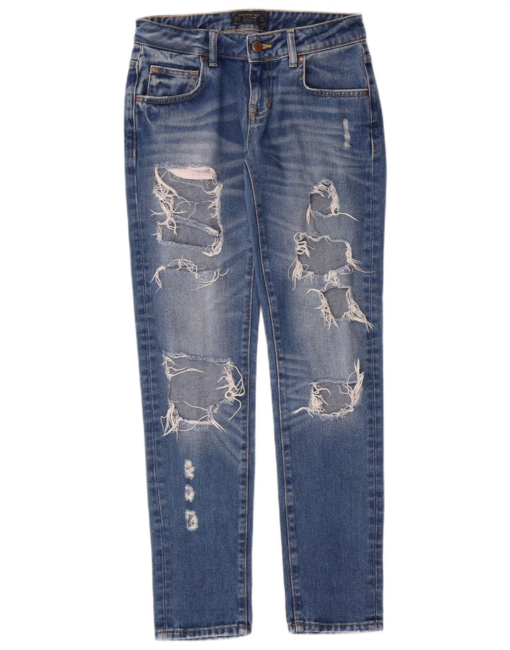 Zara Jean fuselé en détresse pour femme EU 34 2XS W24 L30 Bleu Grunge