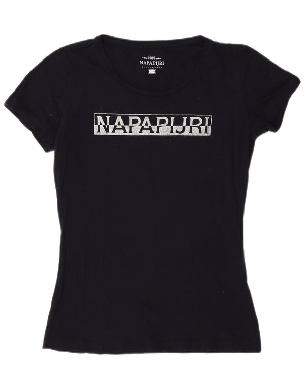 Napapijri T-shirt graphique pour femme UK 10 Small Bleu marine
