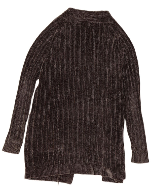 Zara Cardigan long surdimensionné en velours pour femme UK 10 Petit Gris