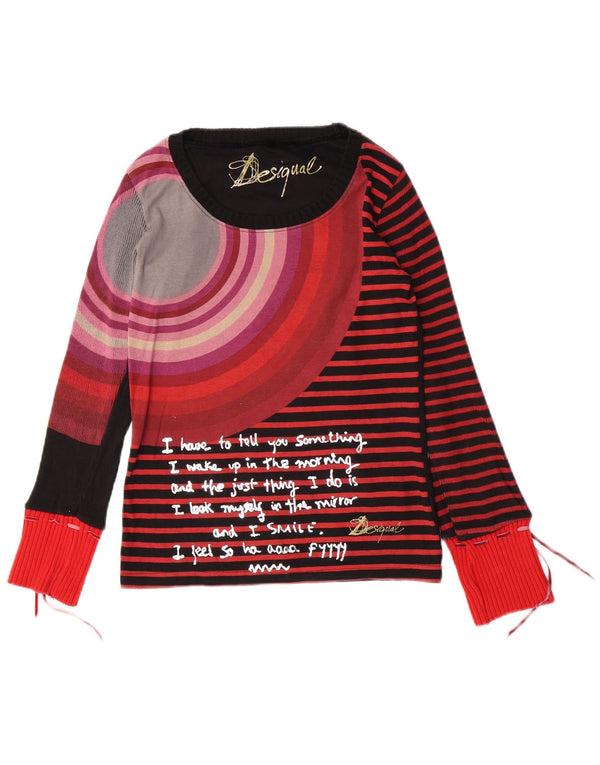 Desigual Haut graphique à manches longues pour femme UK 14 Large Noir Rayé