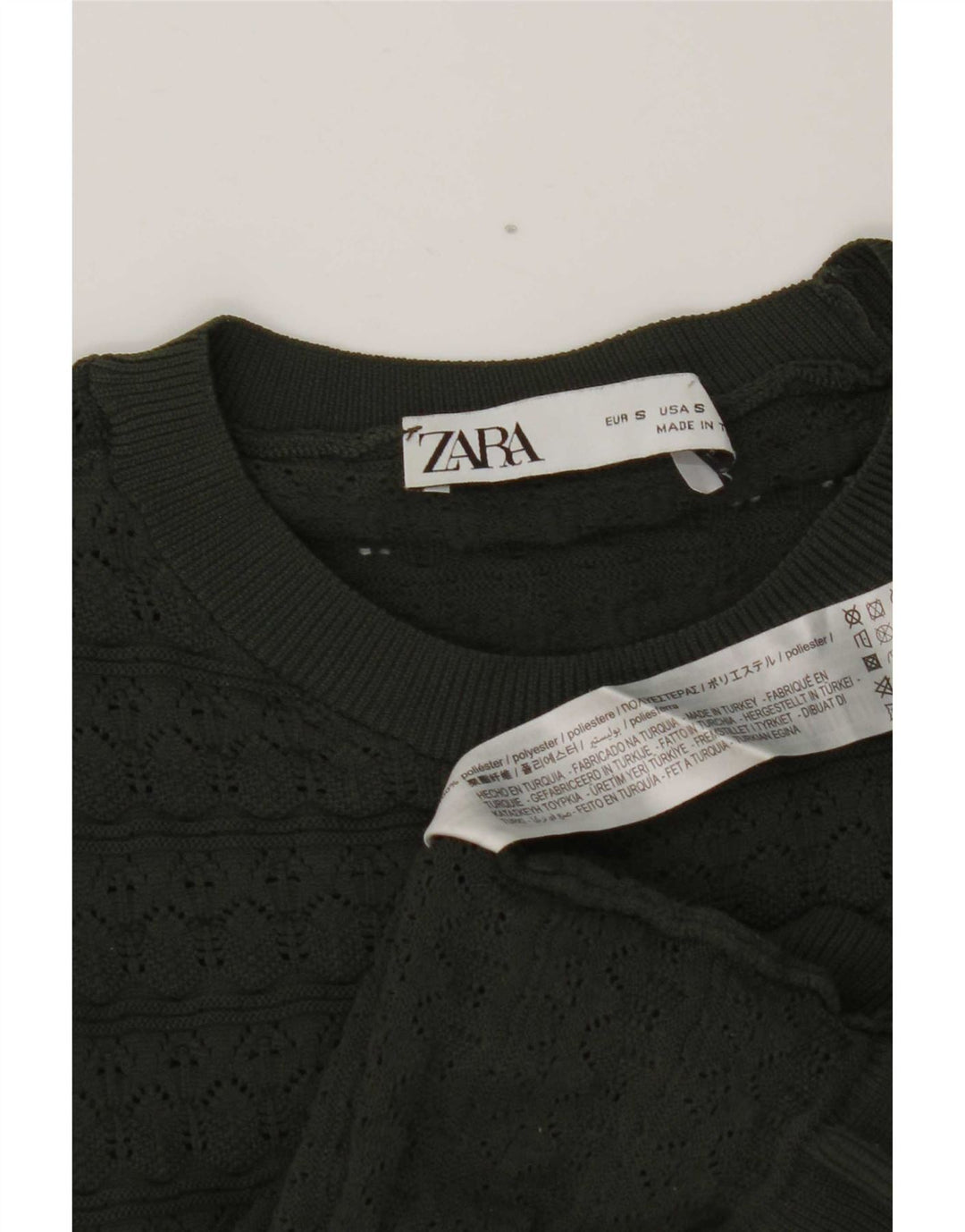 Zara Femmes Crop Ruffle Front Top Manches Longues UK 8 Petit Kaki Polyester