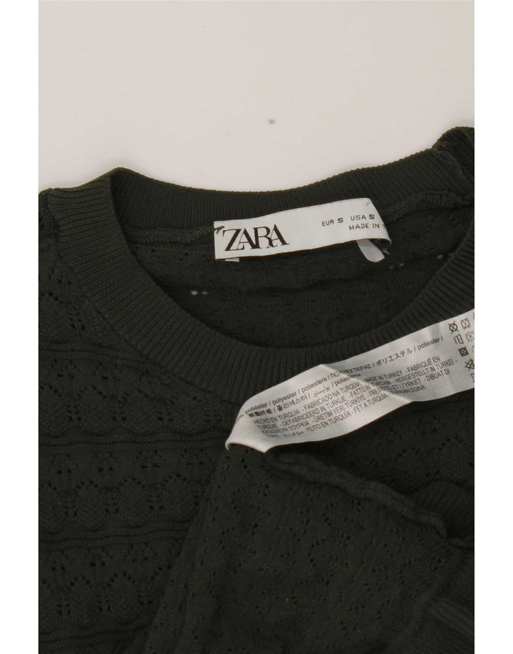 Zara Femmes Crop Ruffle Front Top Manches Longues UK 8 Petit Kaki Polyester