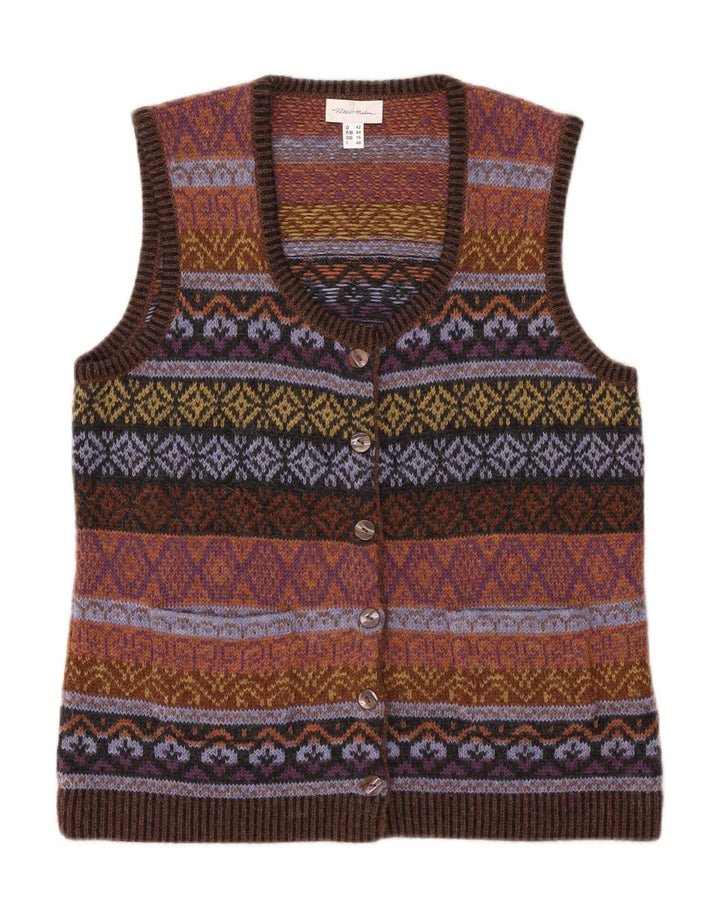PETER HAHN Cardigan sans manches pour femme UK 16 Large Marron Fair Isle