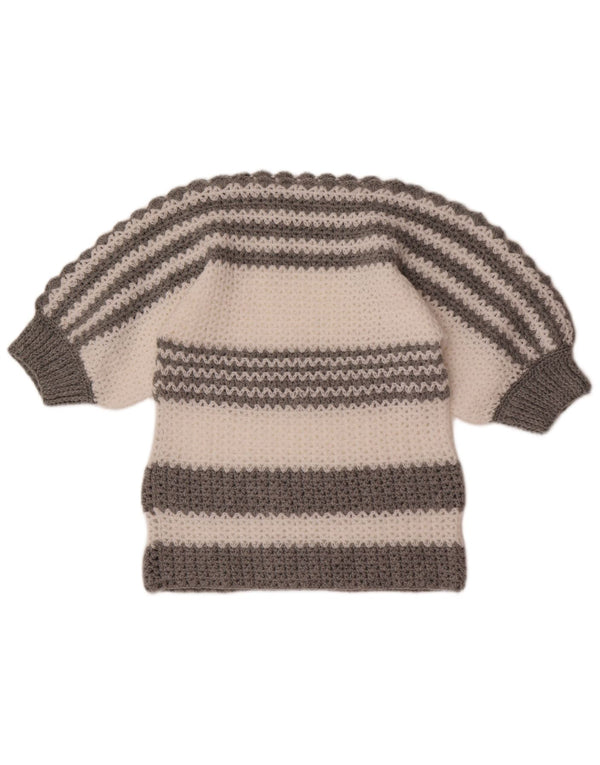 vintage Womens Boat Neck Jumper Pull UK 10 Petit Gris Colorblock