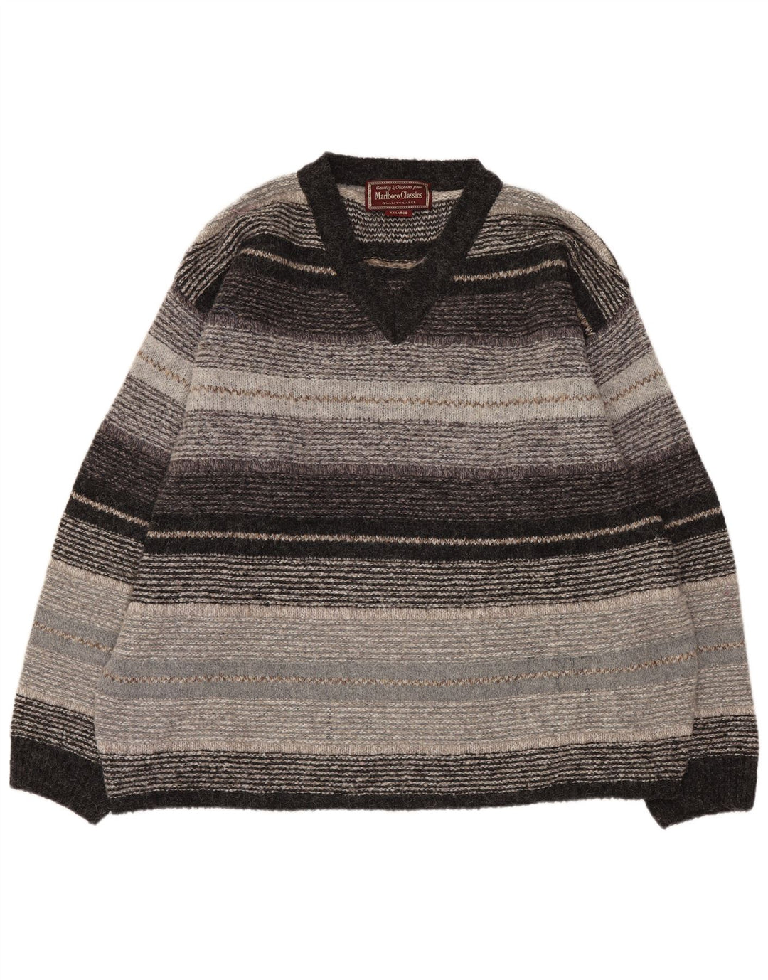 Marlboro Classics Pull col V pour homme 2XL en laine rayée grise