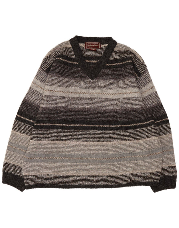 Marlboro Classics Pull col V pour homme 2XL en laine rayée grise