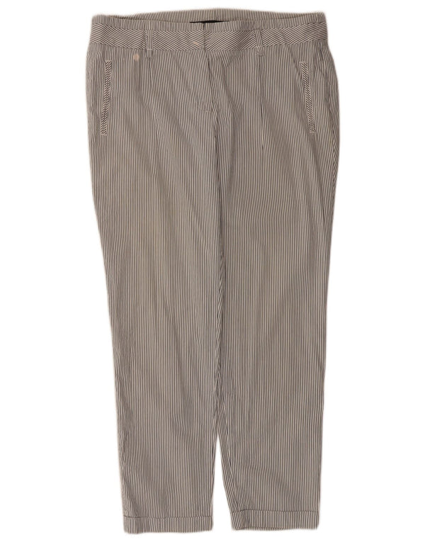 Zara Pantalon Chino Slim Femme EU 44 XL W34 L28 Coton à fines rayures blanc