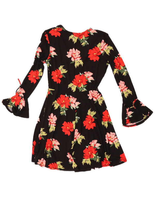 Topshop Robe trapèze graphique à manches longues pour femme UK 10 Petit motif floral noir