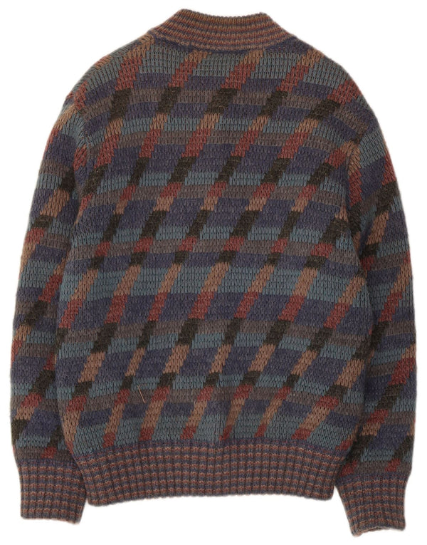 vintage Mens Cardigan Sweater Moyen Multicolore Rayé