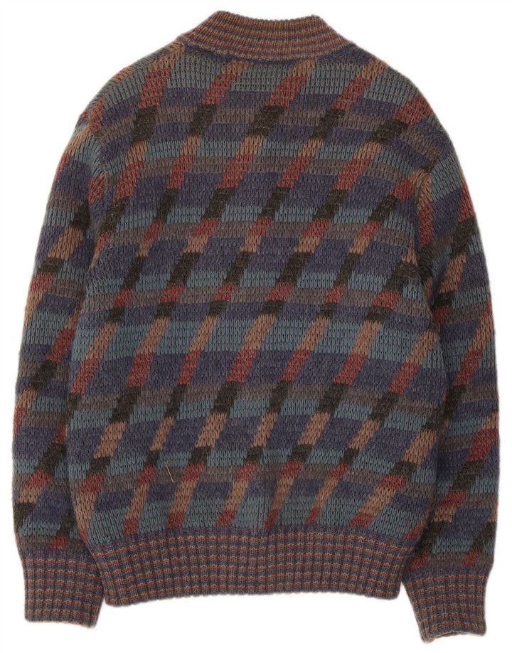 vintage Mens Cardigan Sweater Moyen Multicolore Rayé