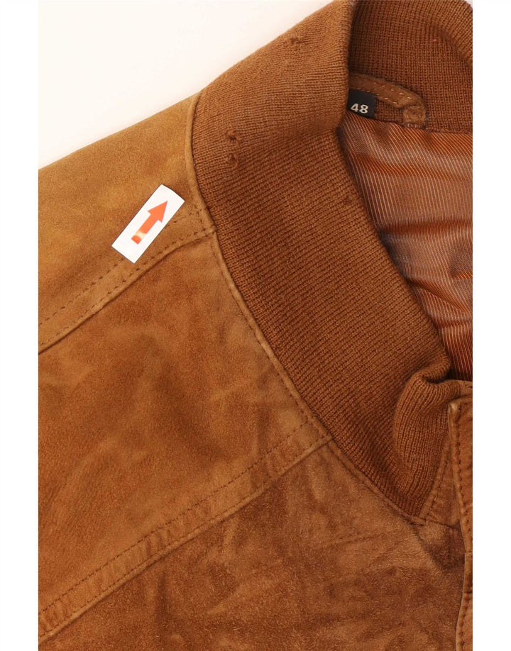 Veste Bomber Homme Vintage IT 48 Cuir Beige Moyen