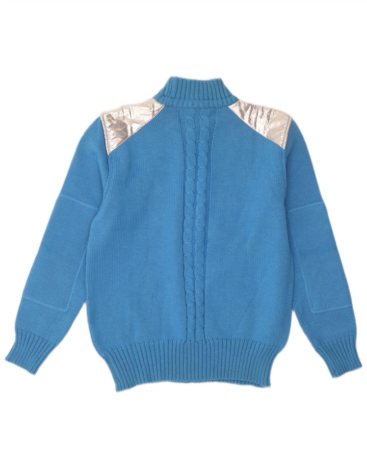 vintage Femme Col Roulé Pull Pull IT 44 Bleu Moyen Colorblock