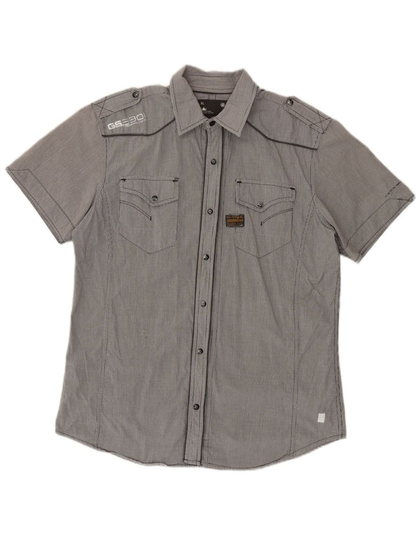 G-Star Chemise militaire à manches courtes pour homme XL en coton vichy gris