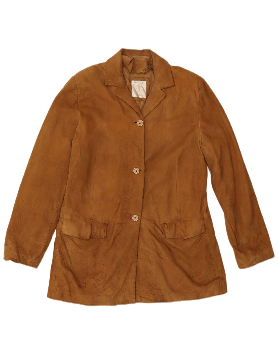 CONBIPEL Womens 3 Button Suede Blazer Jacket IT 48 Medium Brown Leather