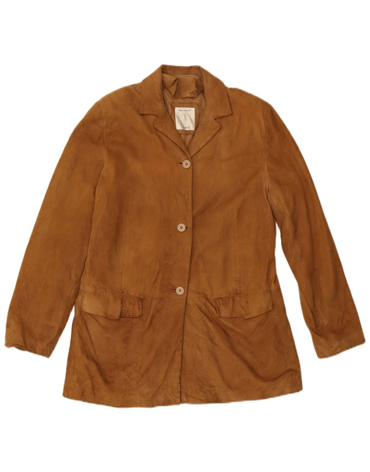 CONBIPEL Womens 3 Button Suede Blazer Jacket IT 48 Medium Brown Leather