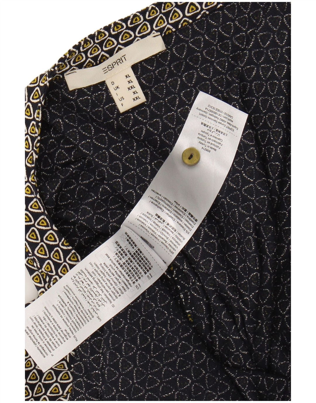 ESPRIT Femme Robe Maxi Manches 3/4 UK 18 XL Bleu Marine Géométrique Viscose