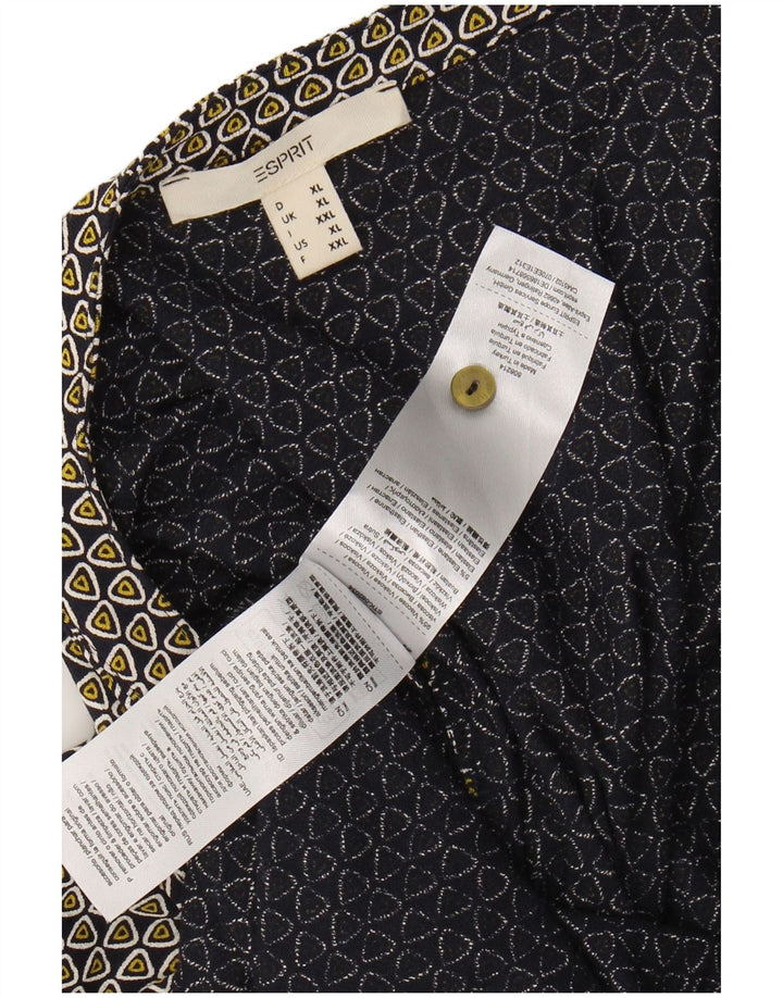 ESPRIT Femme Robe Maxi Manches 3/4 UK 18 XL Bleu Marine Géométrique Viscose