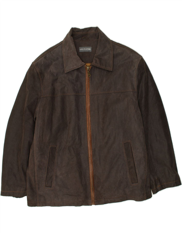 LUCA D'ALTIERI Veste en cuir pour homme UK 56 3XL Cuir marron
