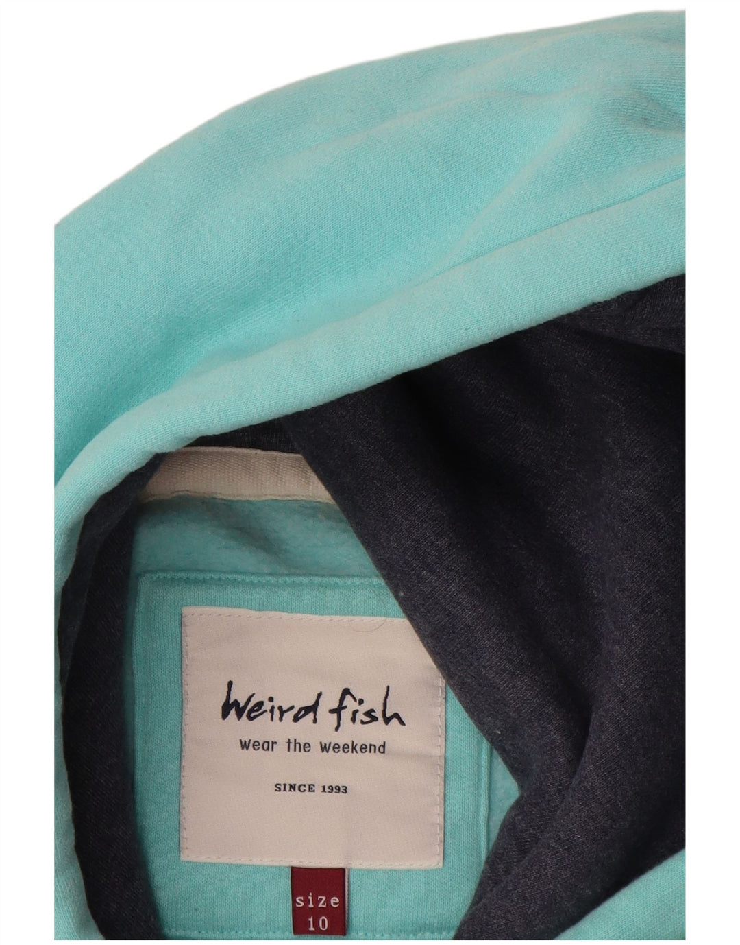 WEIRD FISH Pull à capuche graphique pour femme UK 10 Petit coton turquoise