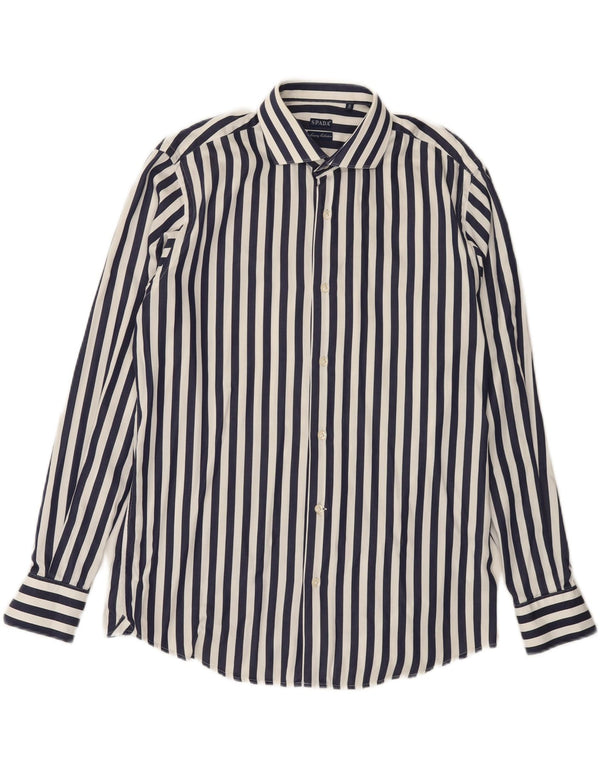 SPADA Mens Shirt Size 16 41 Large Navy Blue Striped Cotton